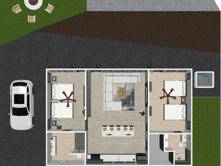 Three dimensional floor plan rendering produced before construction begins